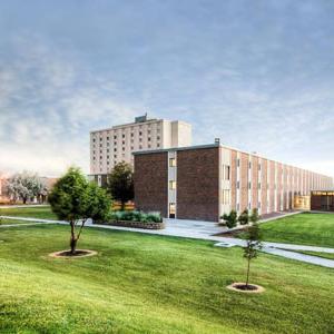 Kent Hall and High Rise in the evening